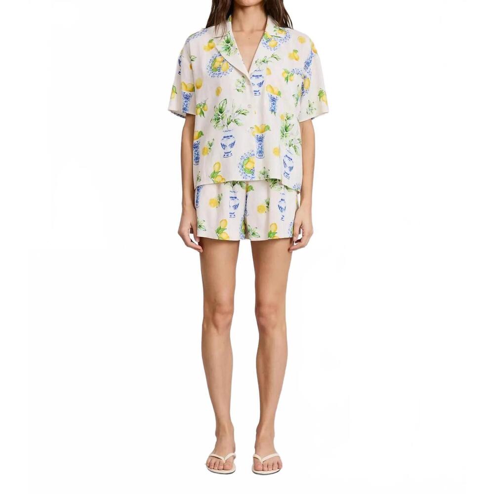 NEW FLAT WHITE italia lemon shorts in white yellow blue